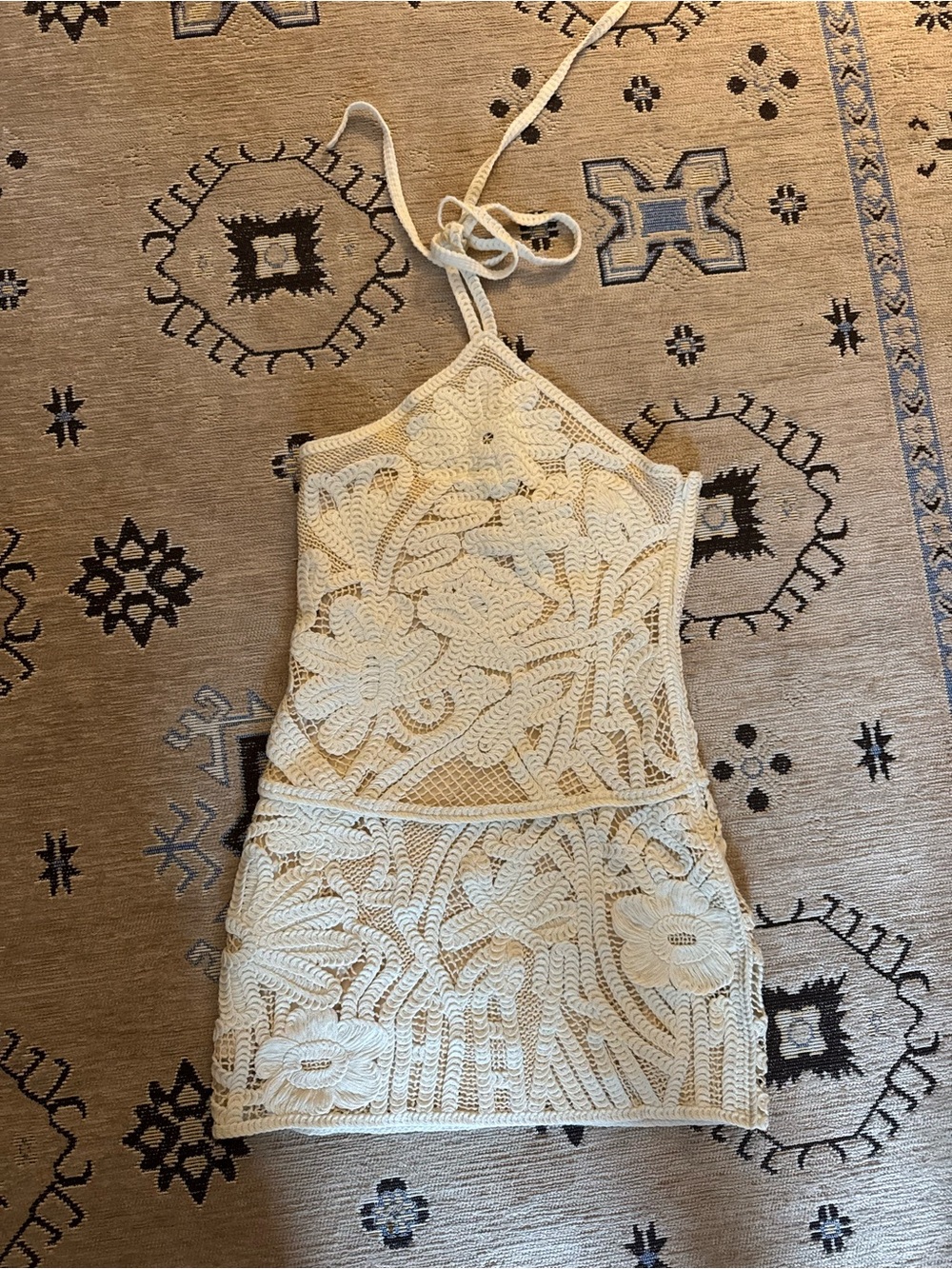 Zara Cream Crochet Halter Mini Dress